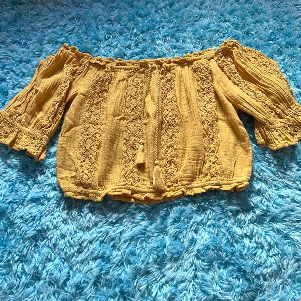 Mustard yellow American Eagle cropped, off the shoulder, half sleeve top